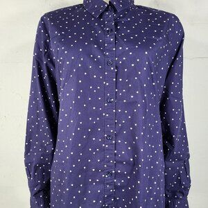 Garnet Hill blue white spotted 100% Cotton button front blouse ladies size 10